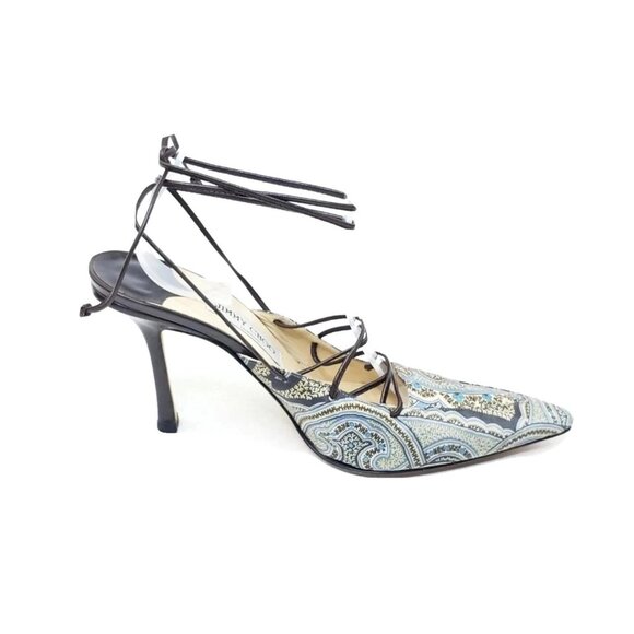 Jimmy Choo Jade Paisley Lace-Up Heels Brown Blue Leather Sole EUR 40 US 10 - Picture 2 of 9